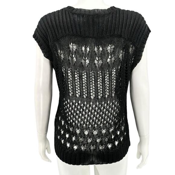Shae Sweater Womens Small Black Open Knit Top 100% Linen V-Neck Beachy Grunge‎ - Picture 5 of 8